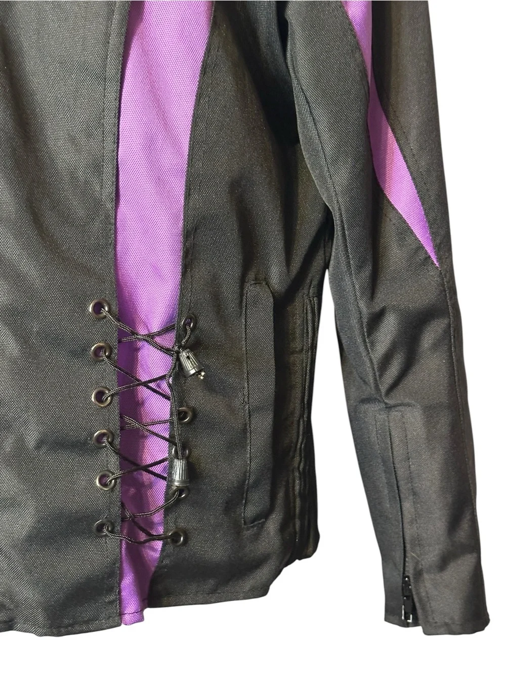 Vance Textiles Black Purple Moto Biker Jacket Lace Up Sides Y2K Cyber Large - Picture 5 of 14